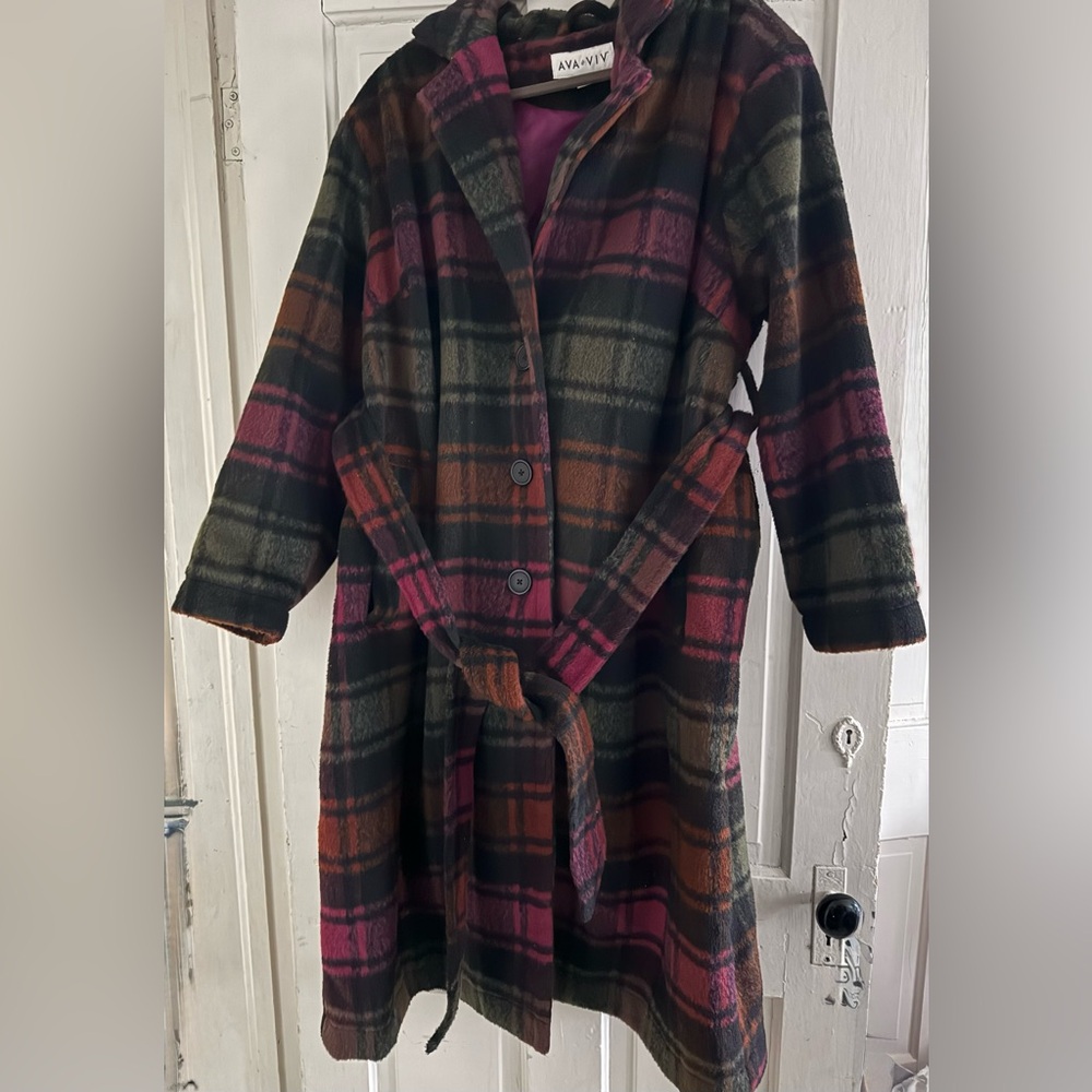 Ava & Viv Multicolor Plaid Trench Coat